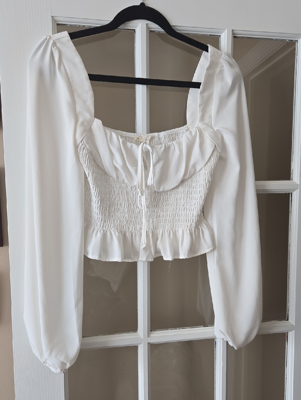 La Hearts Cream Smocked Peasant Blouse with Puff Sleeves